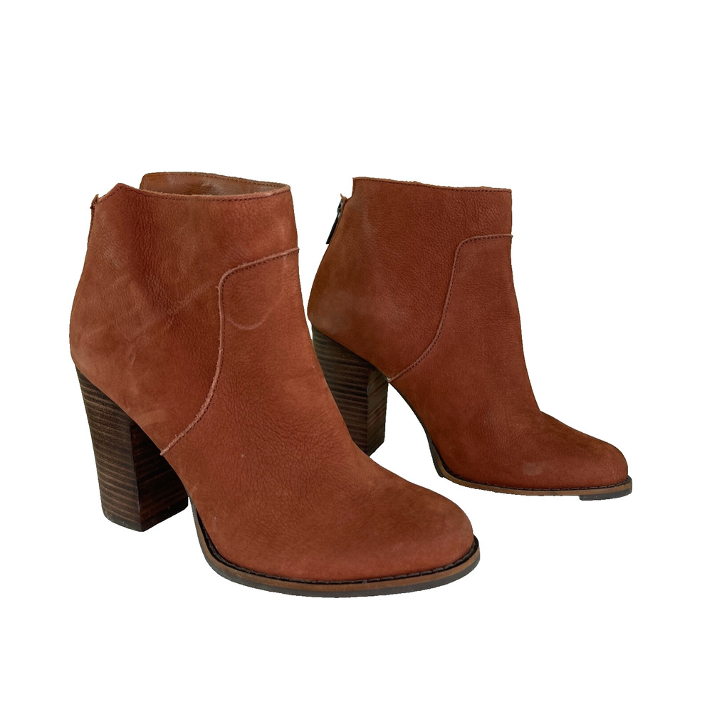 Lucky Brand Women’s Liesell Brick Brown Ankle Chunky Heel Boots Booties Size 7.5